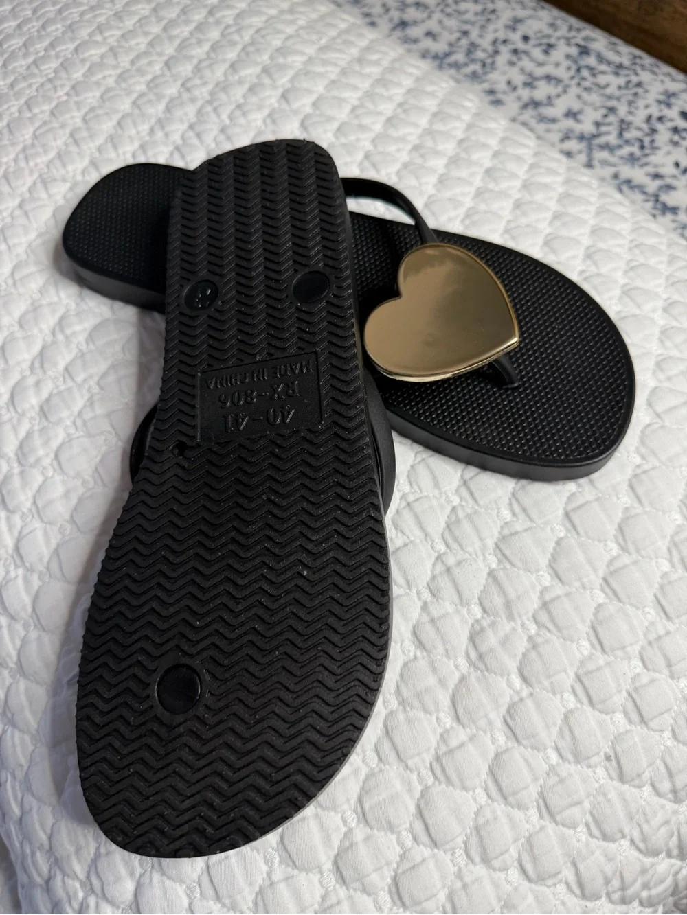 & Other Stories Black Flip Flop Sandals with Gold Heart Detail